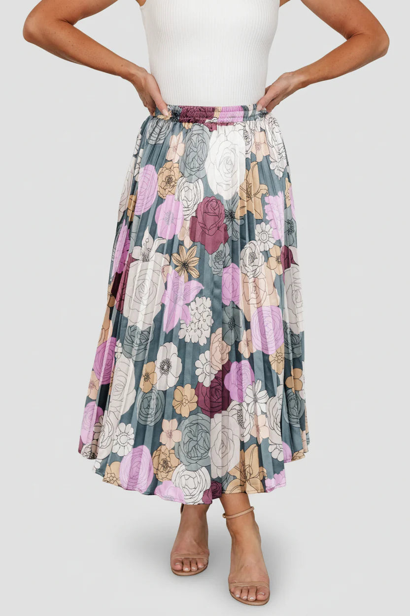 Cori Pleated Skirt | Vintage Teal Floral