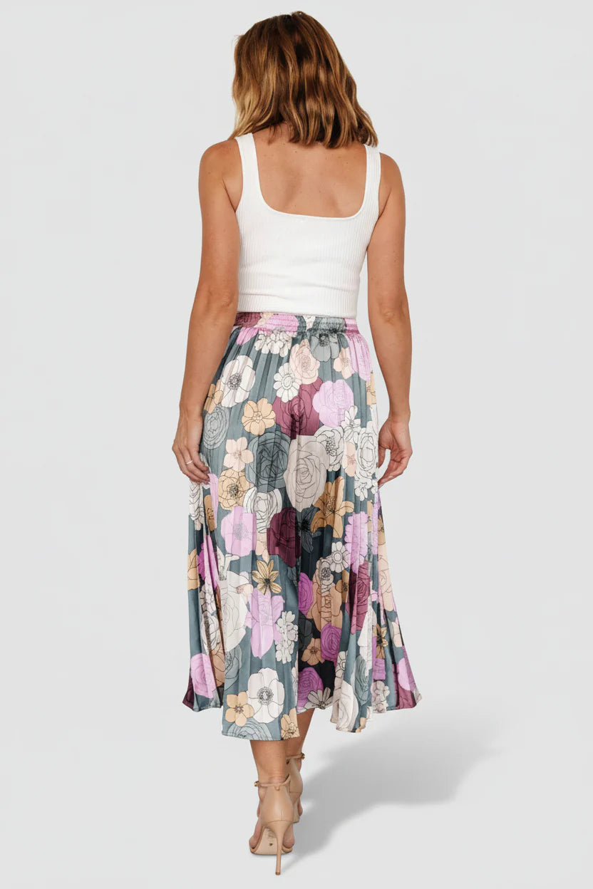 Cori Pleated Skirt | Vintage Teal Floral