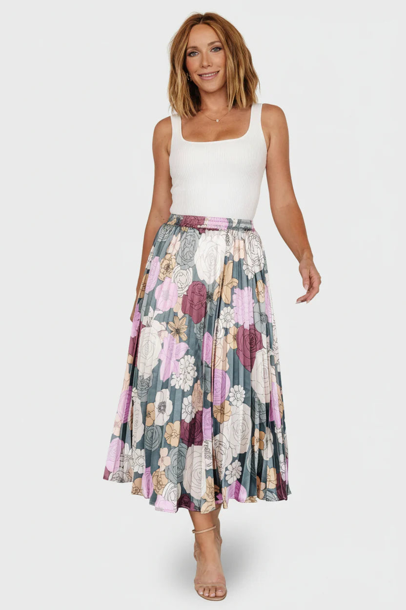 Cori Pleated Skirt | Vintage Teal Floral