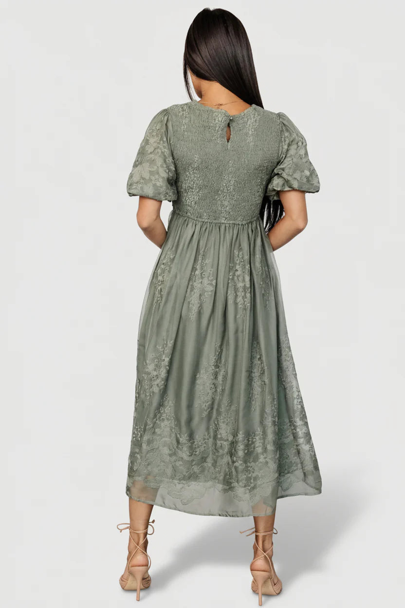 Corrine Embroidered Midi Dress | Deep Sage
