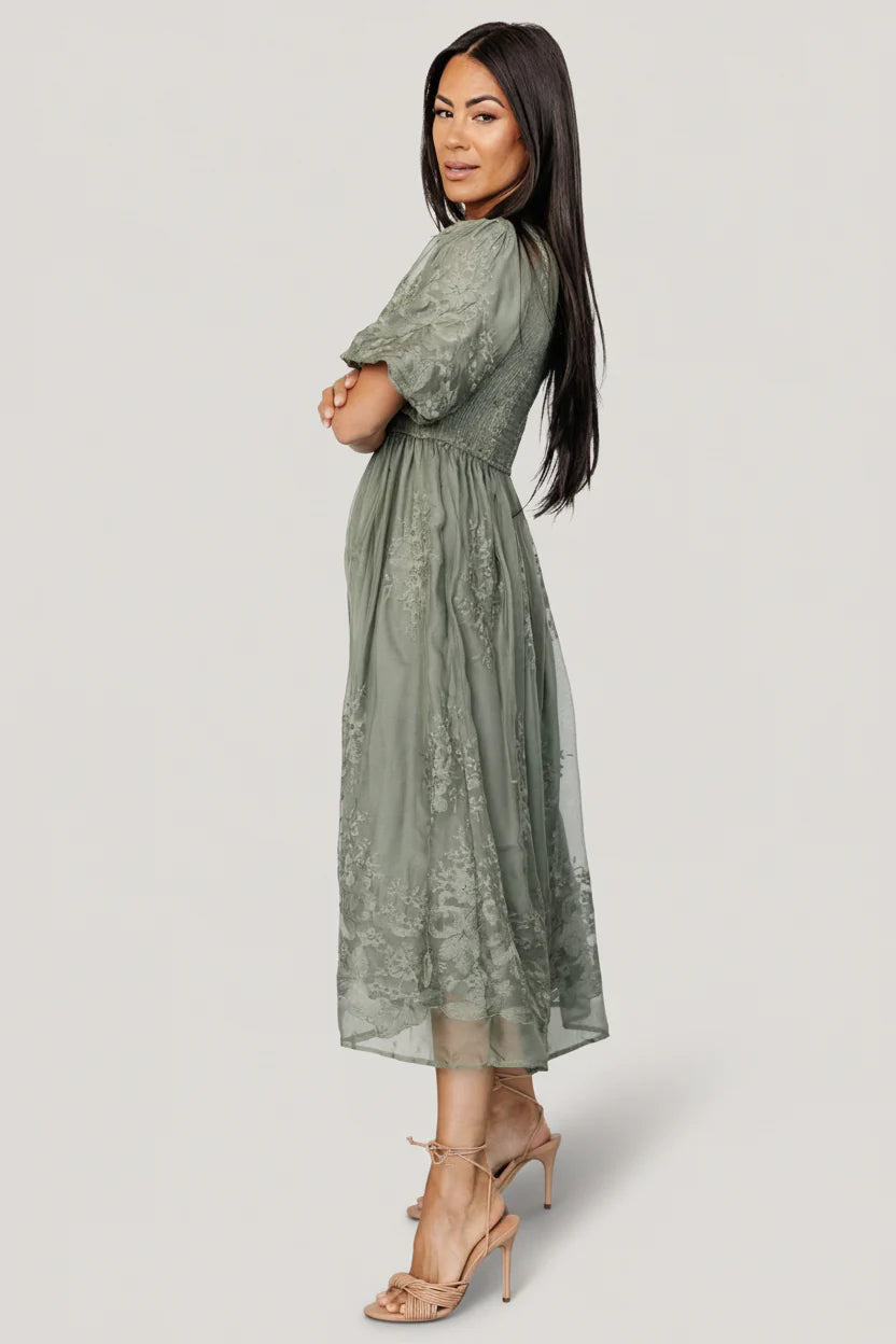 Corrine Embroidered Midi Dress | Deep Sage