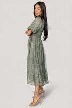 Corrine Embroidered Midi Dress | Deep Sage