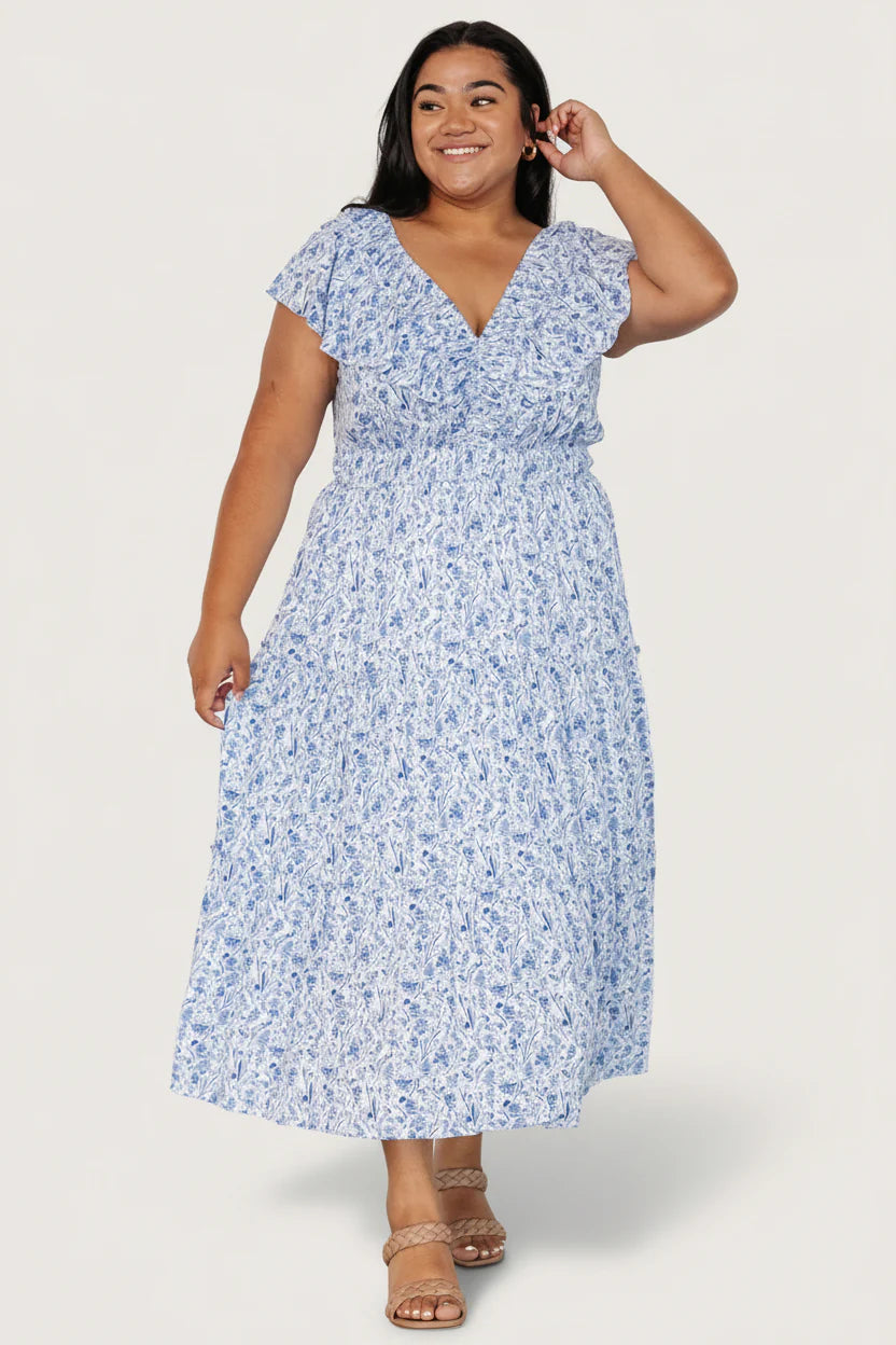 Crete Midi Dress | Blue + White