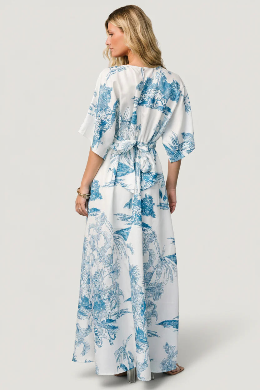 Dara Maxi Dress | Ivory + Blue Print