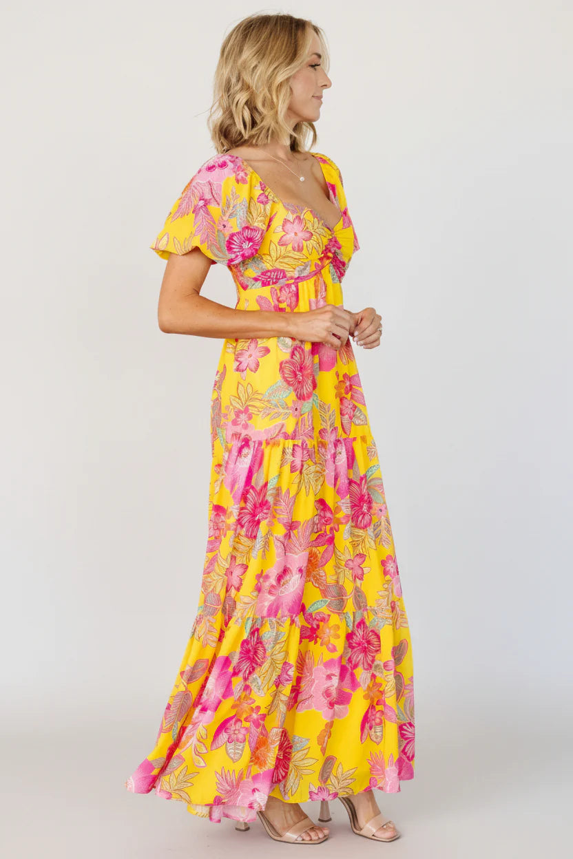 Darla Maxi Dress | Yellow + Pink Floral