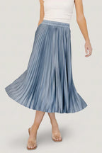 Demetria Pleated Midi Skirt | Steel Blue