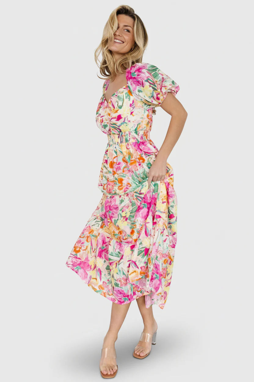 Denzel Puff Sleeve Midi Dress | Multi Floral