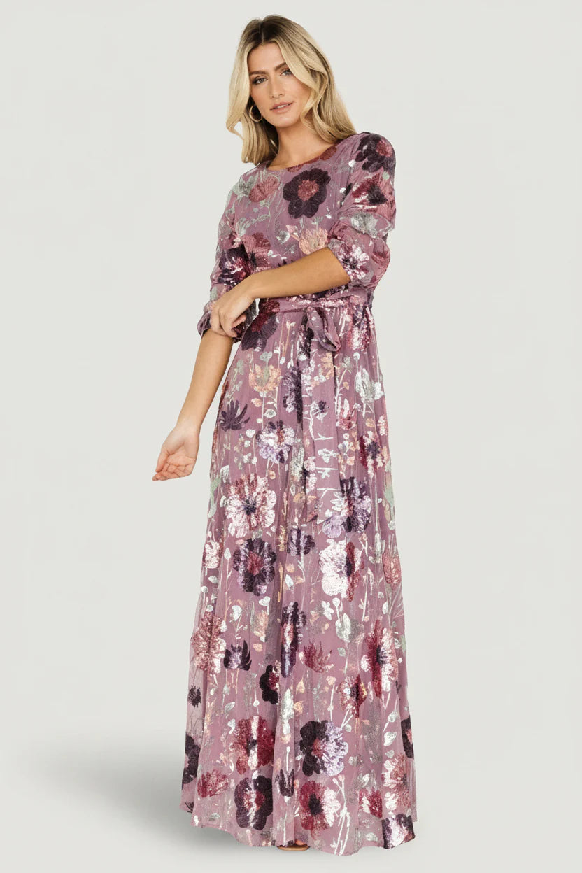 Destiny Sequin Maxi Dress | Lilac Floral