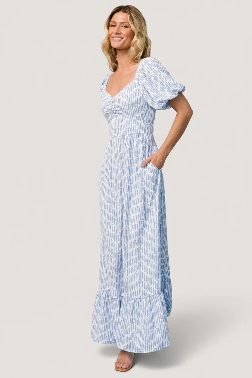Durban Maxi Dress | Dusty Blue Print