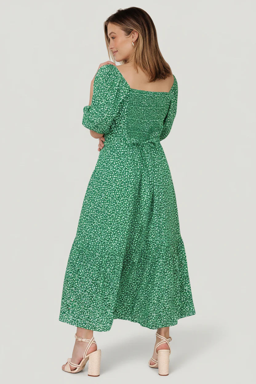 Elisabeth Button Dress | Green Floral