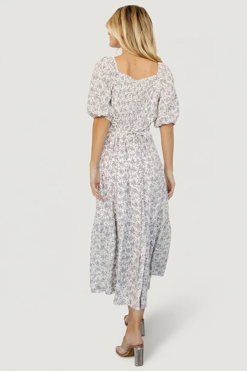 Elisabeth Button Dress | Off White + Blue Floral