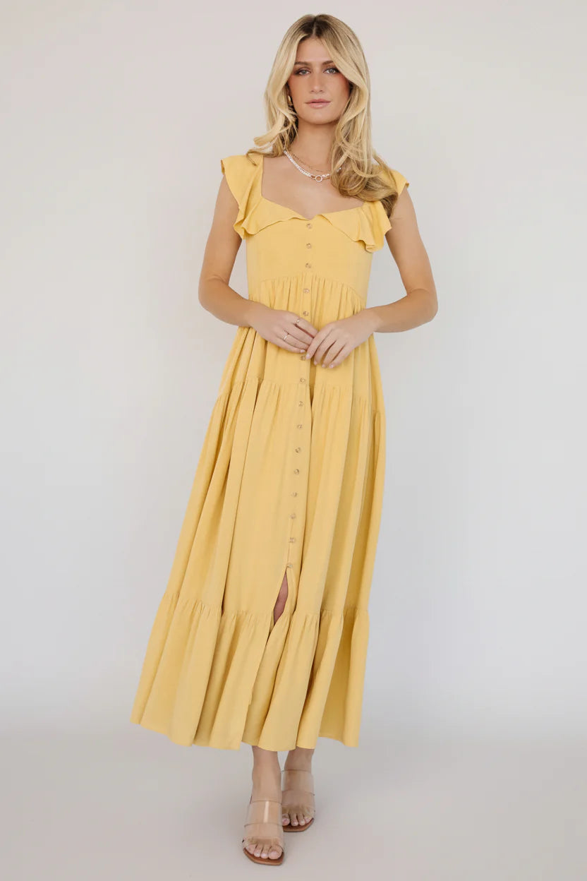Ellie Ruffle Top Dress | Golden Yellow