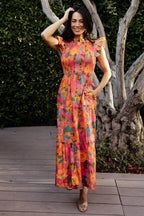 Emily Smocked Tier Dress | Orange Floral