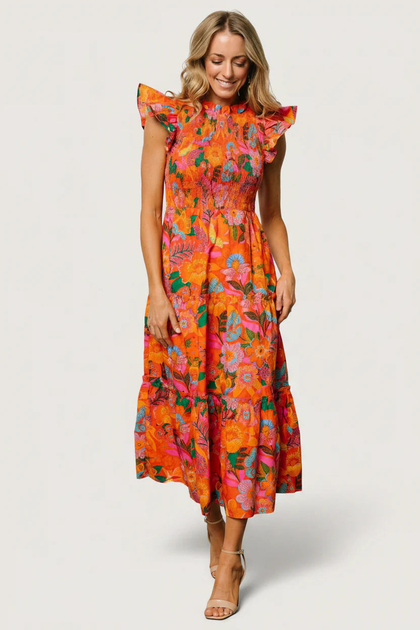 Emily Smocked Tier Dress | Orange Floral