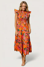 Emily Smocked Tier Dress | Orange Floral
