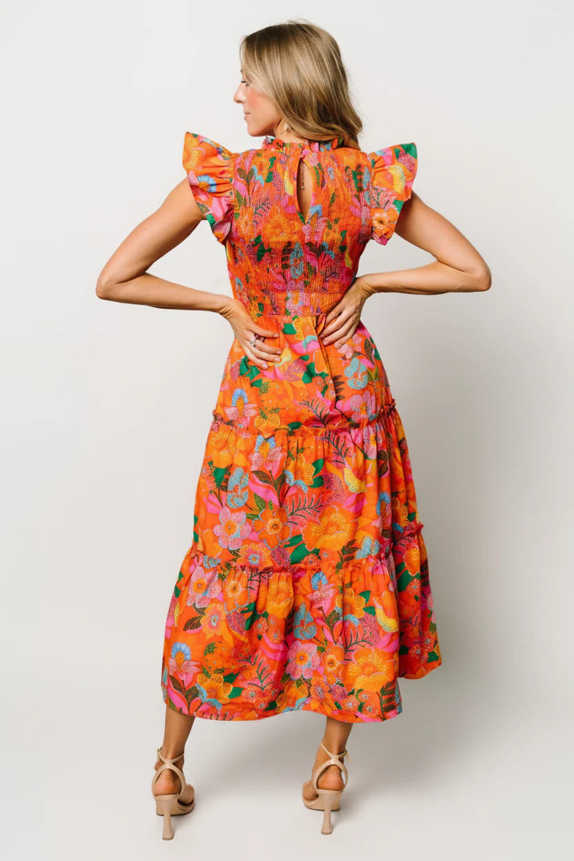 Emily Smocked Tier Dress | Orange Floral