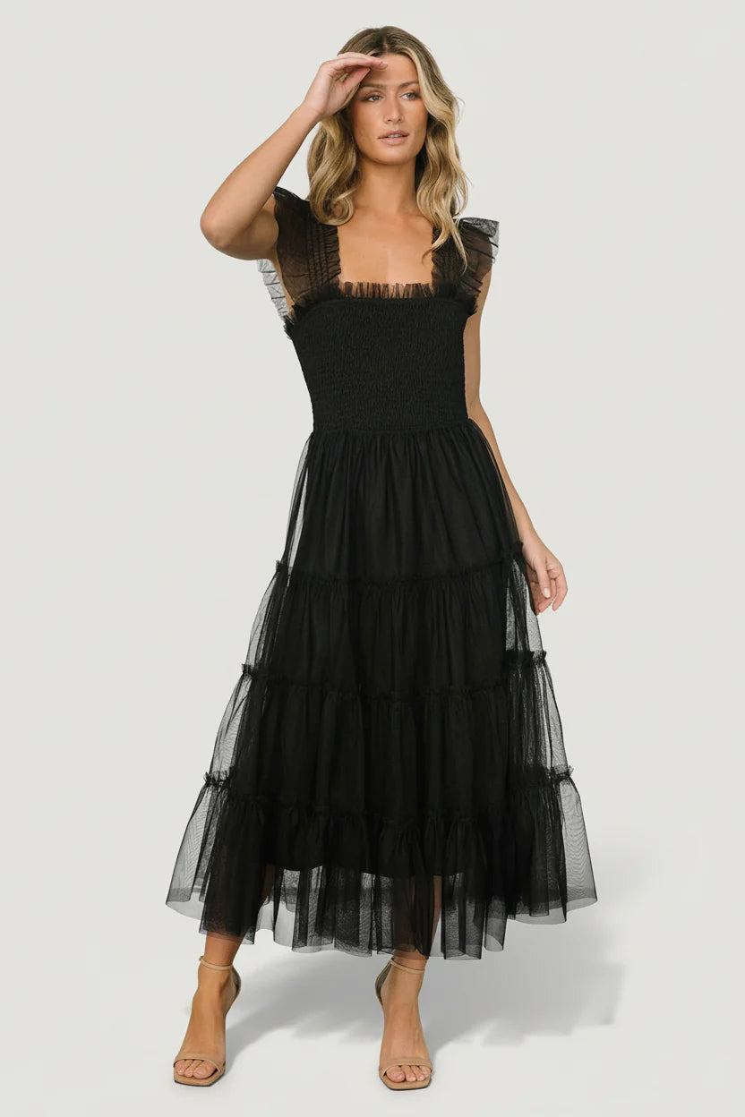 Emma Smocked Tulle Dress | Black