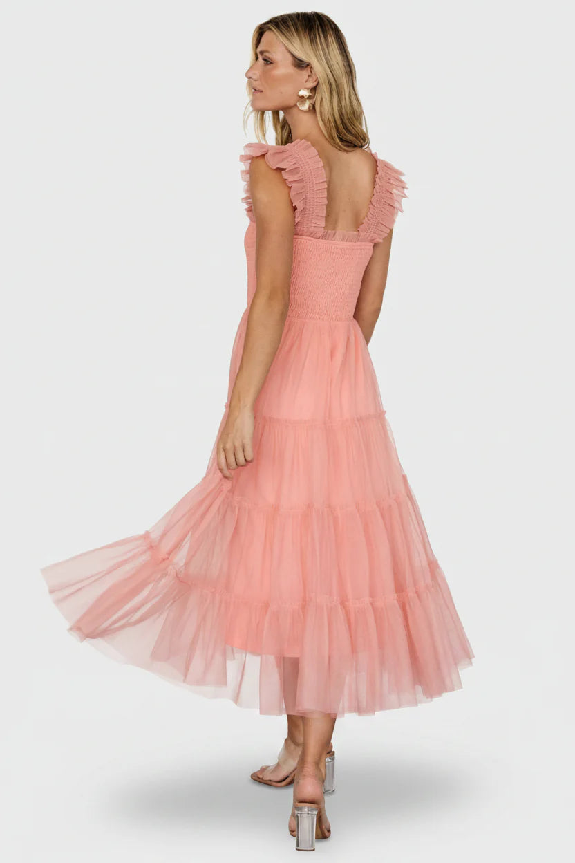 Emma Smocked Tulle Dress | Coral