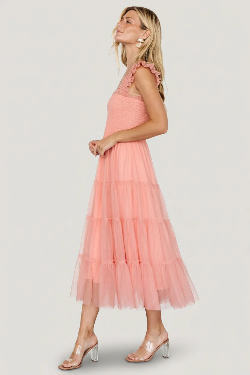 Emma Smocked Tulle Dress | Coral
