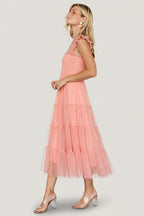 Emma Smocked Tulle Dress | Coral