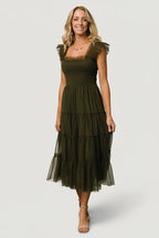 Emma Smocked Tulle Dress | Dark Olive