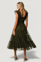 Emma Smocked Tulle Dress | Dark Olive