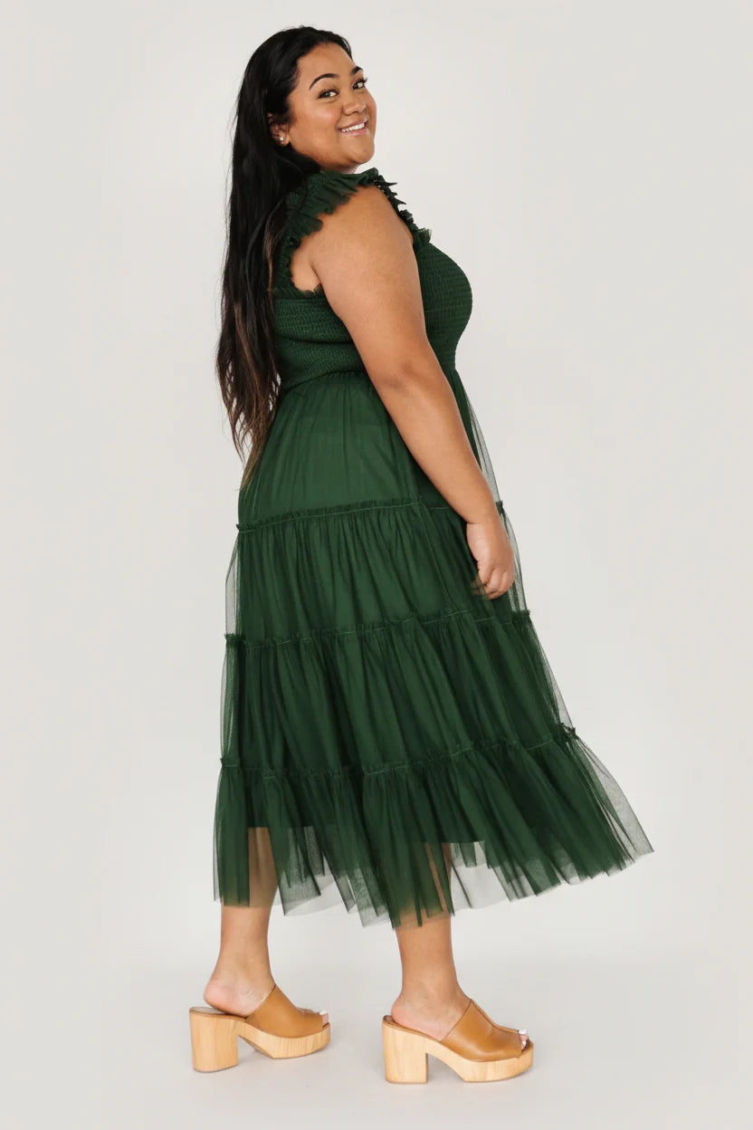 Emma Smocked Tulle Dress | Green