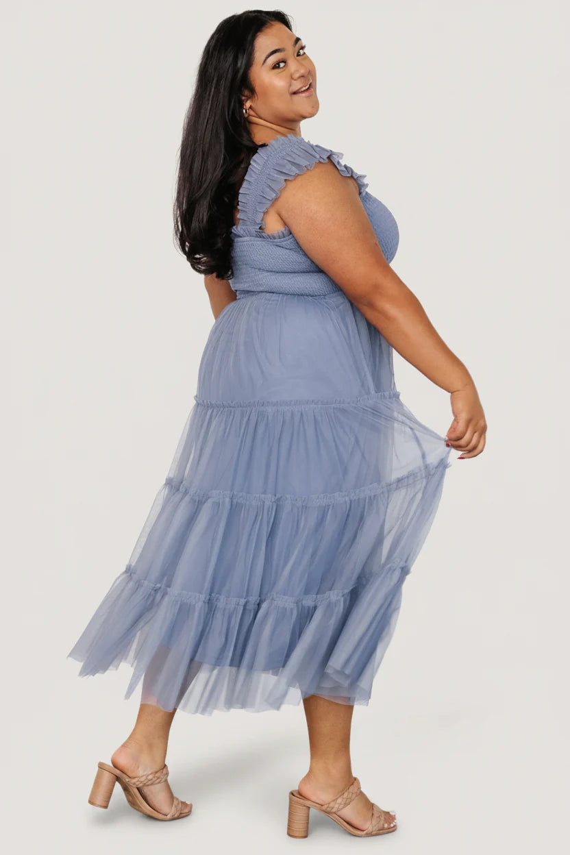 Emma Smocked Tulle Dress | Slate Blue