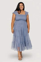 Emma Smocked Tulle Dress | Slate Blue