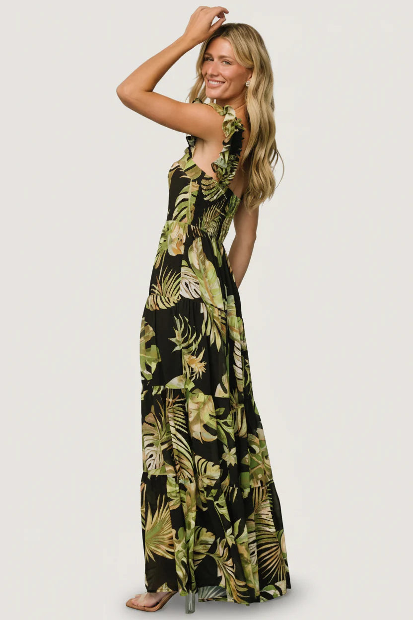 Encinitas Maxi Dress | Tropical Green + Black