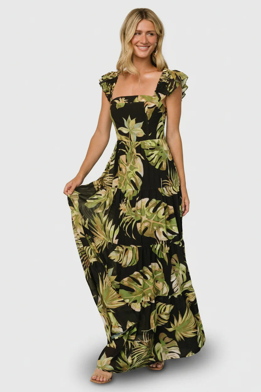 Encinitas Maxi Dress | Tropical Green + Black