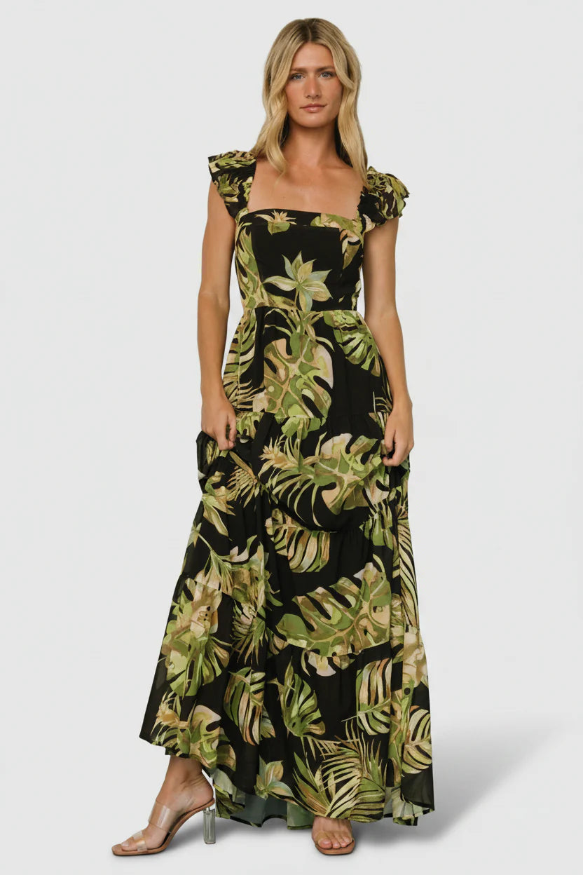 Encinitas Maxi Dress | Tropical Green + Black