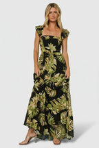 Encinitas Maxi Dress | Tropical Green + Black