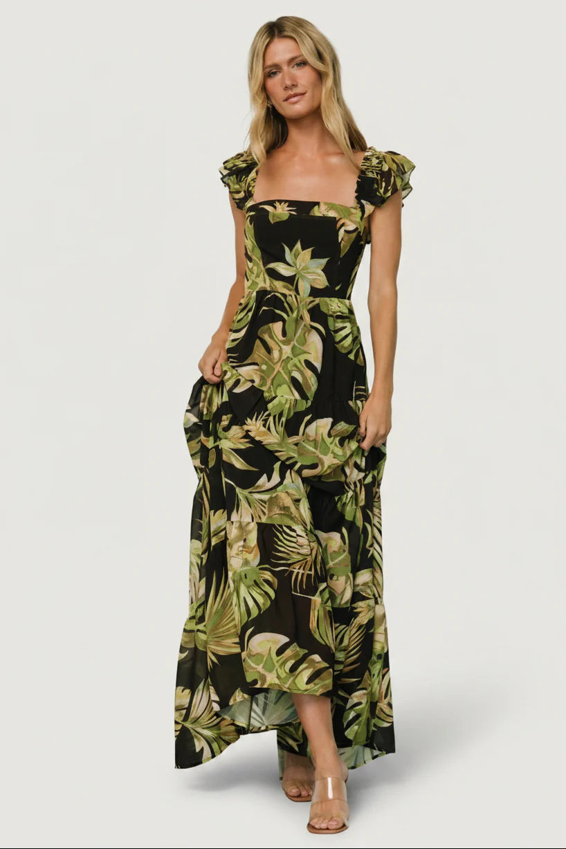 Encinitas Maxi Dress | Tropical Green + Black