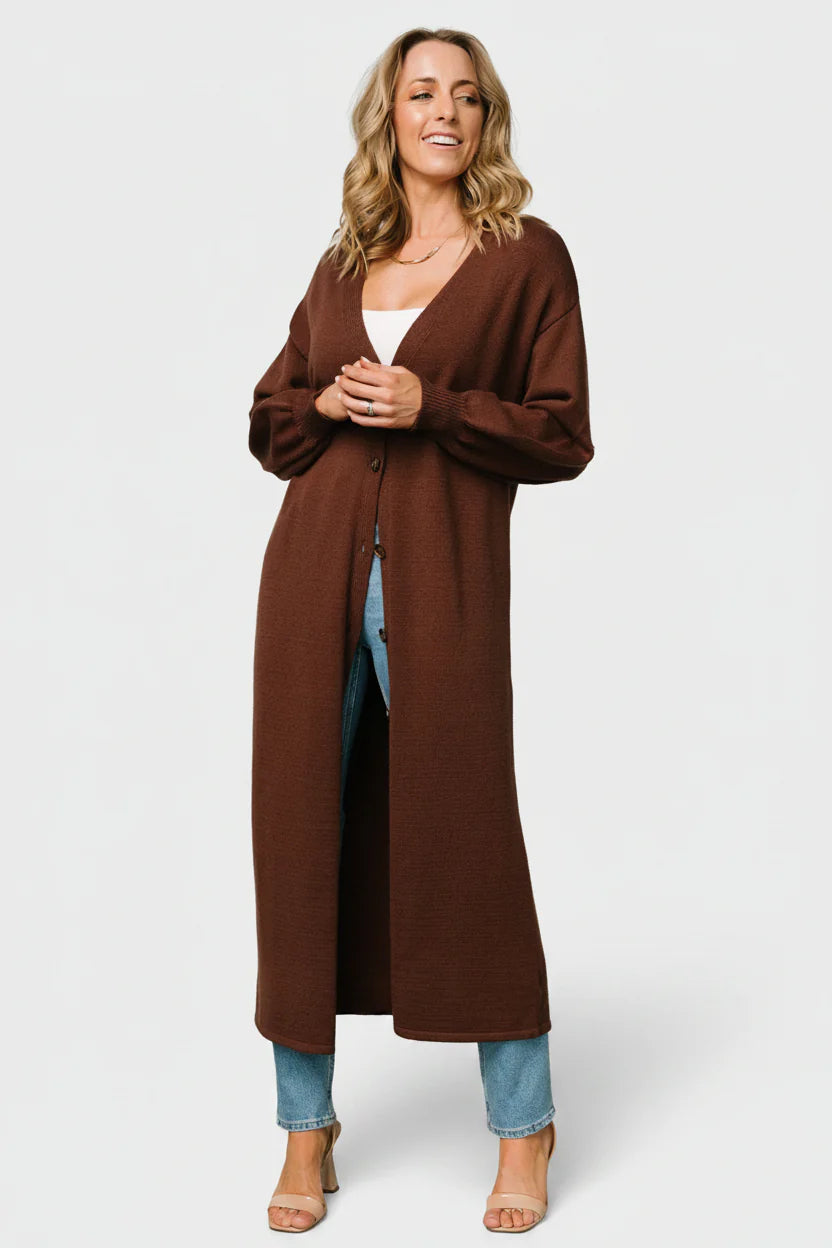 Ethel Long Cardigan | Dark Brown