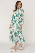 Eunice Button Midi Dress | Cream + Green Floral