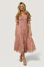 Fabian Jacquard Midi Dress | Mauve + Gold