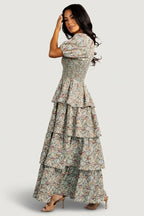 Felicia Tiered Maxi Dress | Green Multi