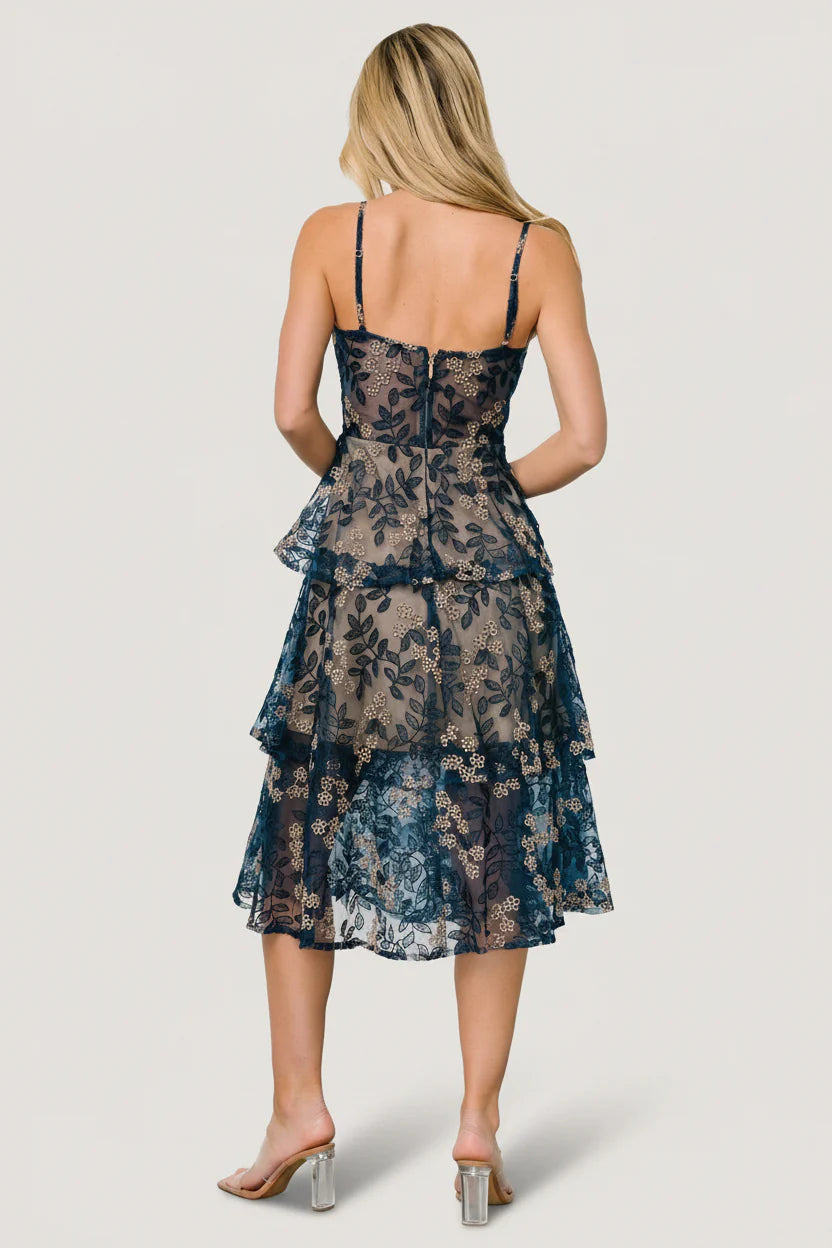 Georgiana Embroidered Midi Dress | Navy