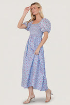 Haddie Smocked Midi Dress | Light Blue + Rose Floral