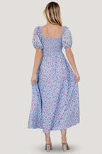 Haddie Smocked Midi Dress | Light Blue + Rose Floral