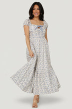 Haven Bow Dress | Ivory + Blue Floral