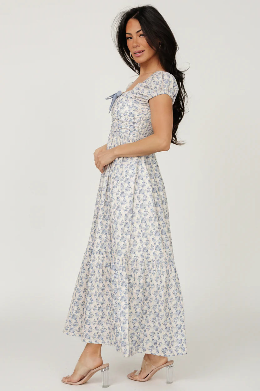 Haven Bow Dress | Ivory + Blue Floral