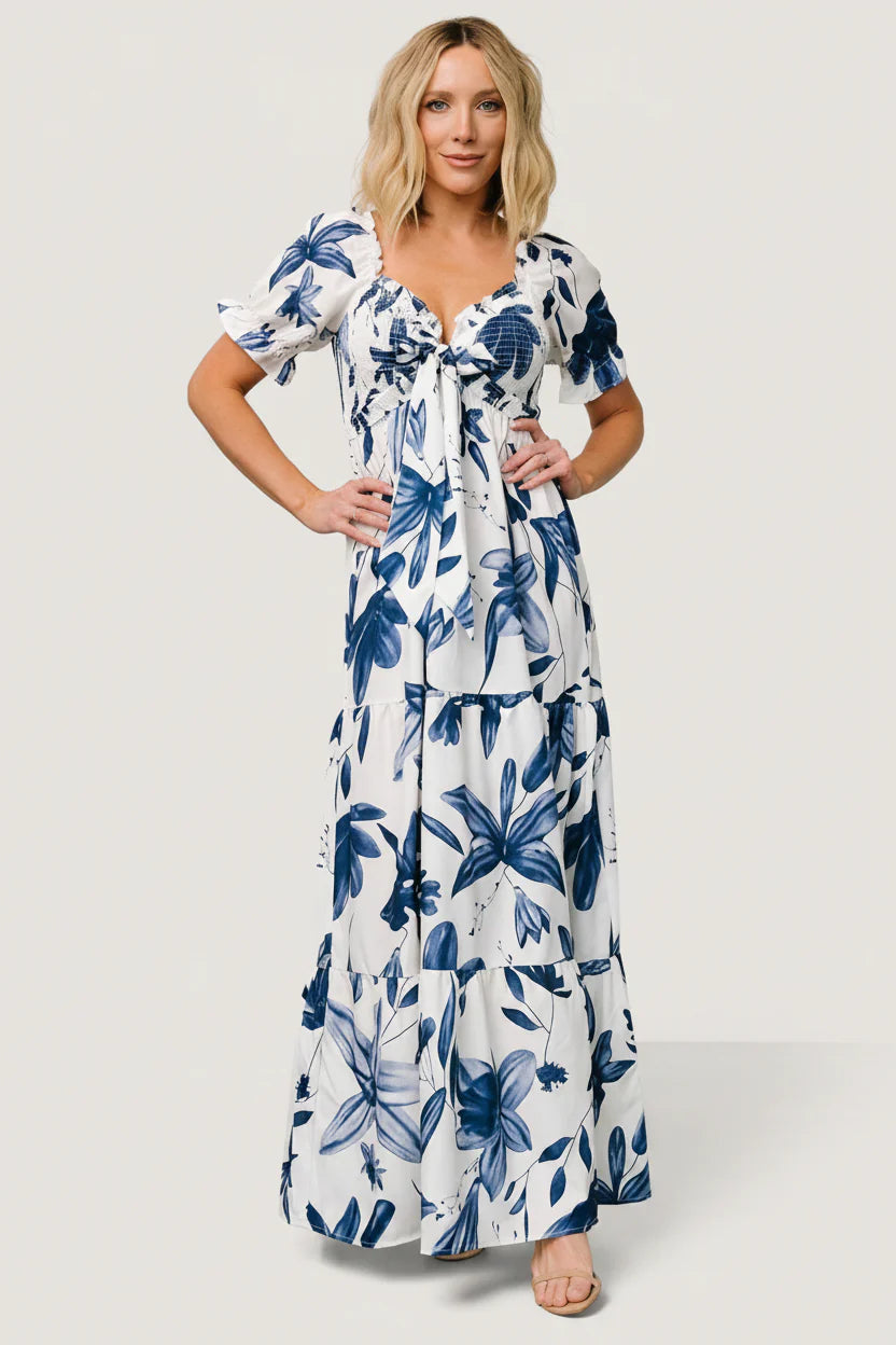 Hilaria Maxi Dress | White + Blue