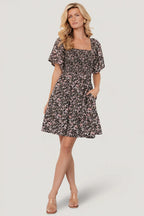 Idera Short Dress | Black Floral