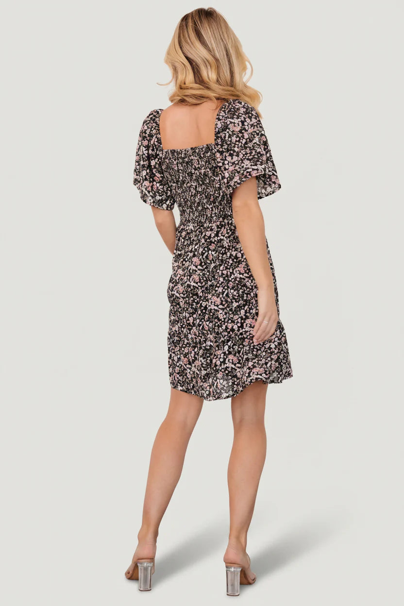 Idera Short Dress | Black Floral