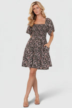 Idera Short Dress | Black Floral