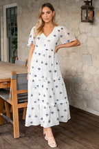 Jesenia Embroidered Dress | Off White + Navy