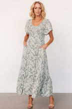 Joanie Smocked Dress | Sage + Off White Floral