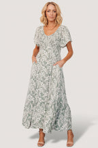 Joanie Smocked Dress | Sage + Off White Floral